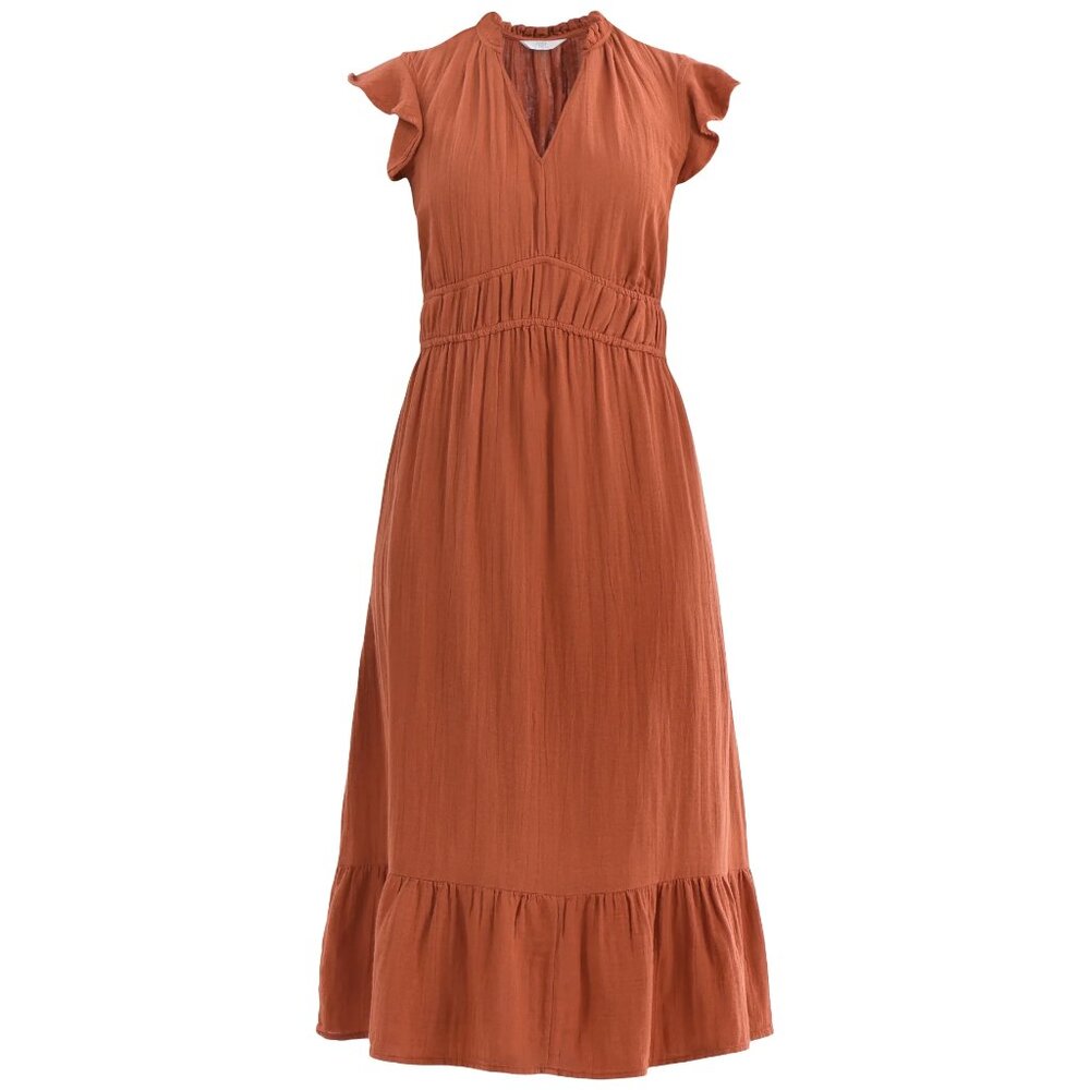 NWT, SZ L (12-14) 100% COTTON, Double Layer Gauze Mid Dress, Sedona Red